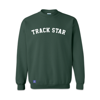 Green Crewneck with white "Track Star" written across the chest